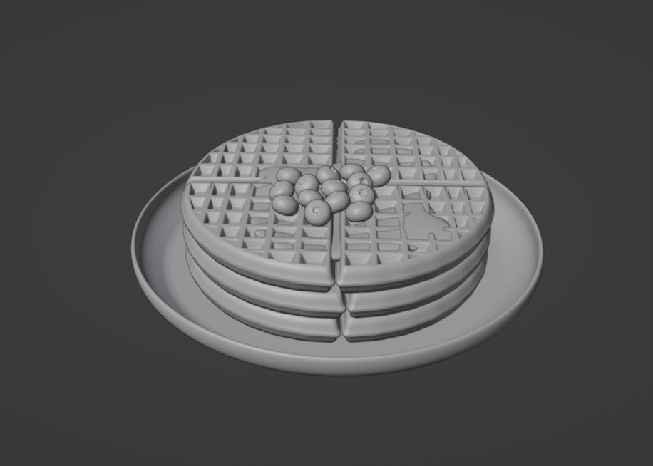 Waffles with Blueberry Jam Low-poly 3D model_5