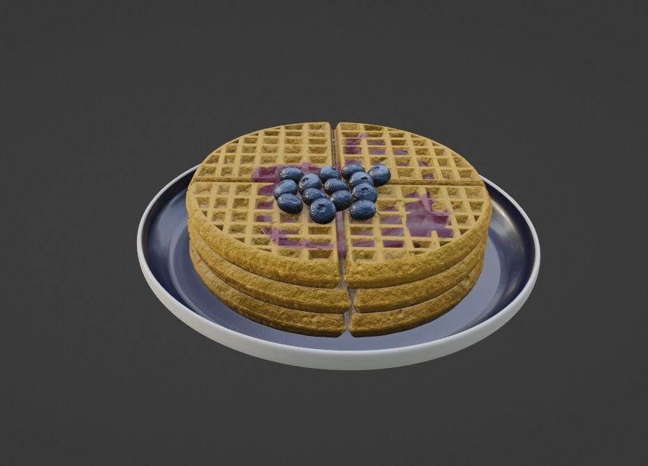 Waffles with Blueberry Jam Low-poly 3D model_4