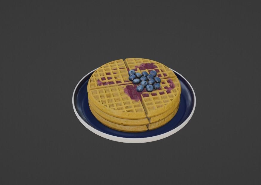 Waffles with Blueberry Jam Low-poly 3D model_1