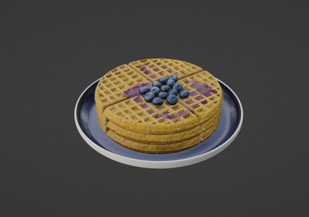 Waffles with Blueberry Jam Low-poly 3D model_3