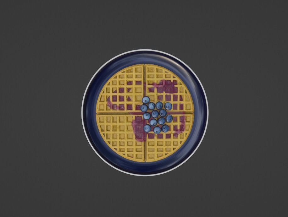 Waffles with Blueberry Jam Low-poly 3D model_2