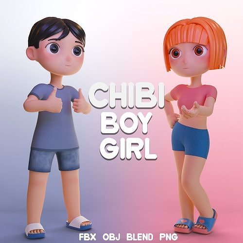 Stylized Chibi Boy Girl 3D Model Collection