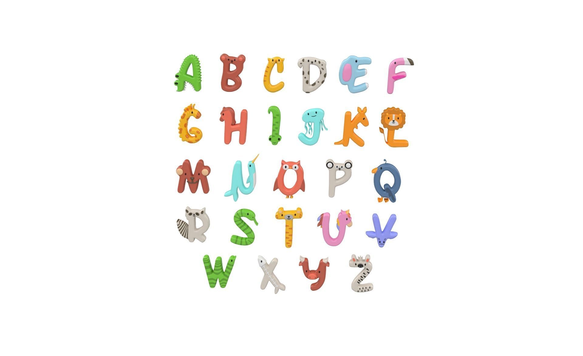 Cartoon Animal Alphabet v014 Low-poly 3D model_1