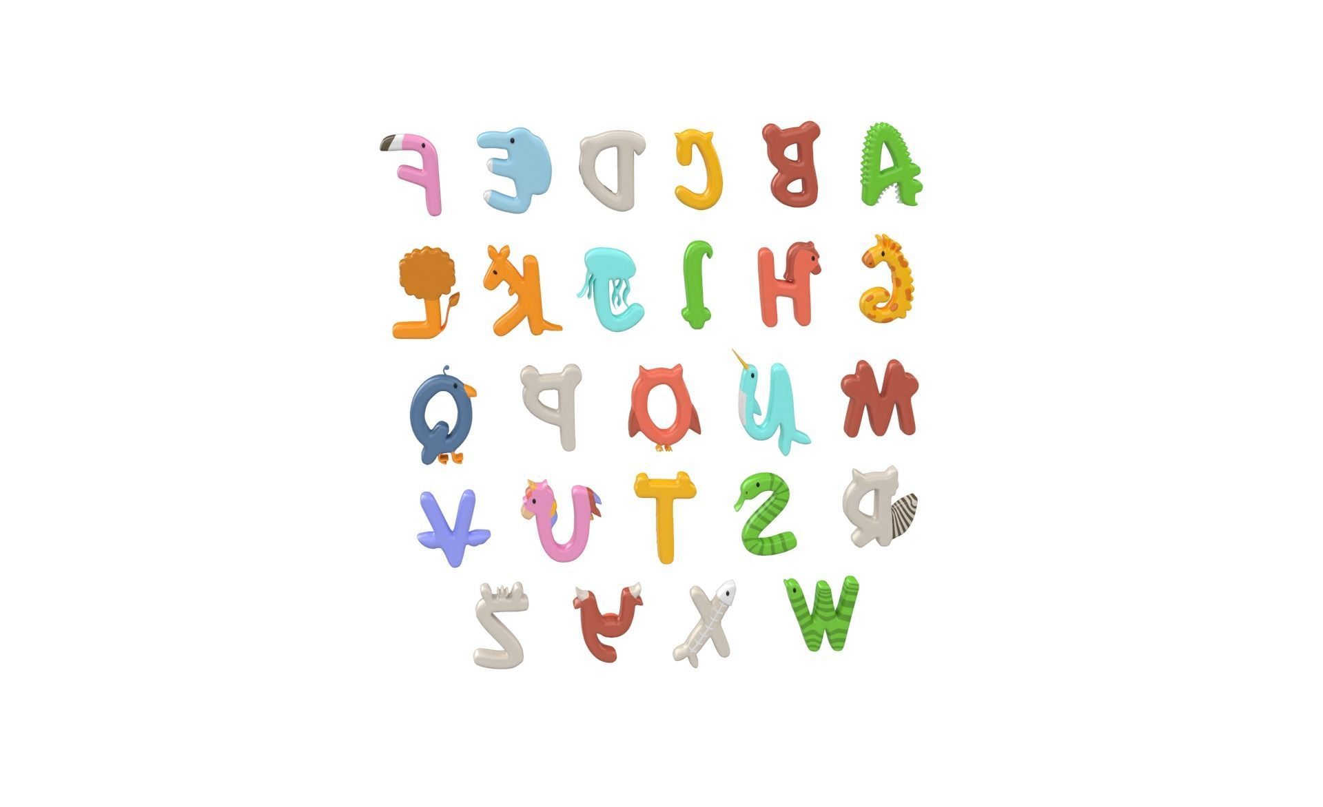 Cartoon Animal Alphabet v014 Low-poly 3D model_10