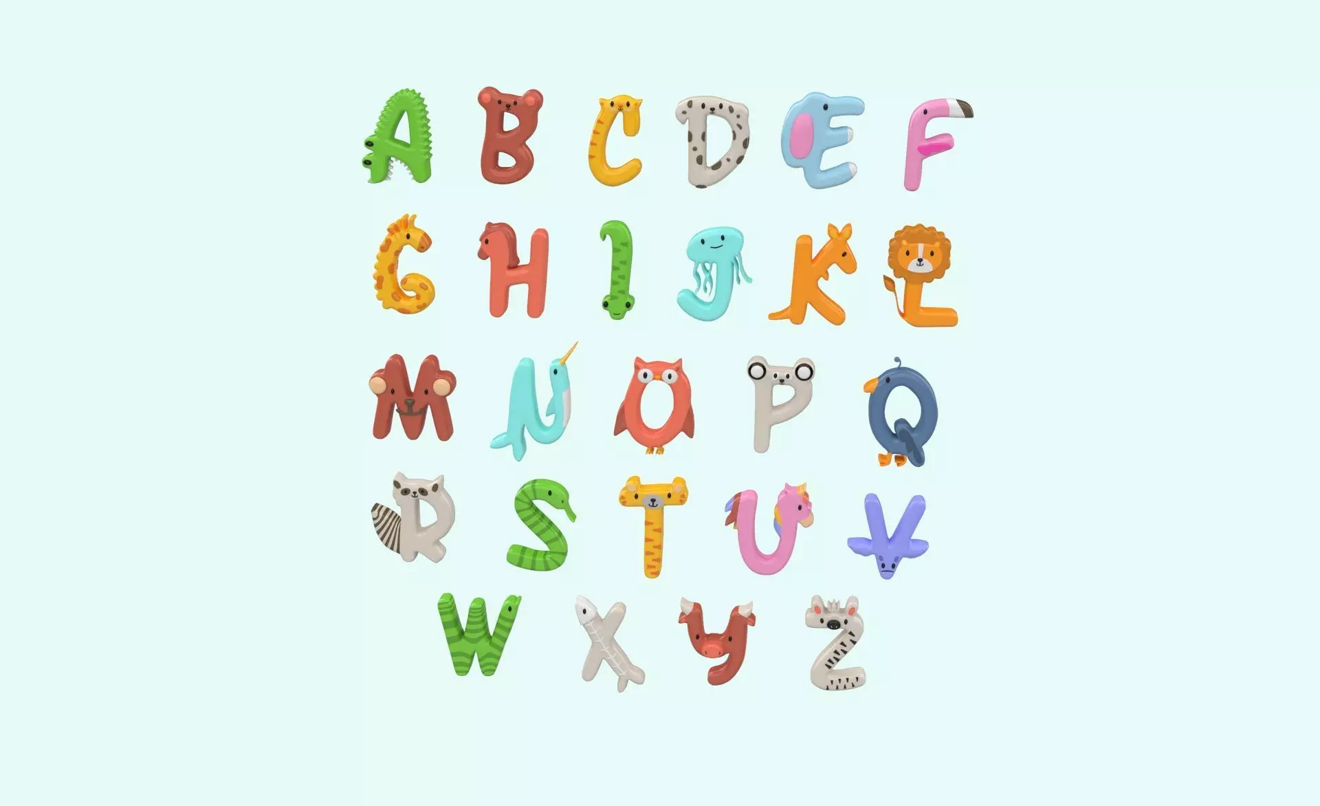 Cartoon Animal Alphabet v014 Low-poly 3D model_0