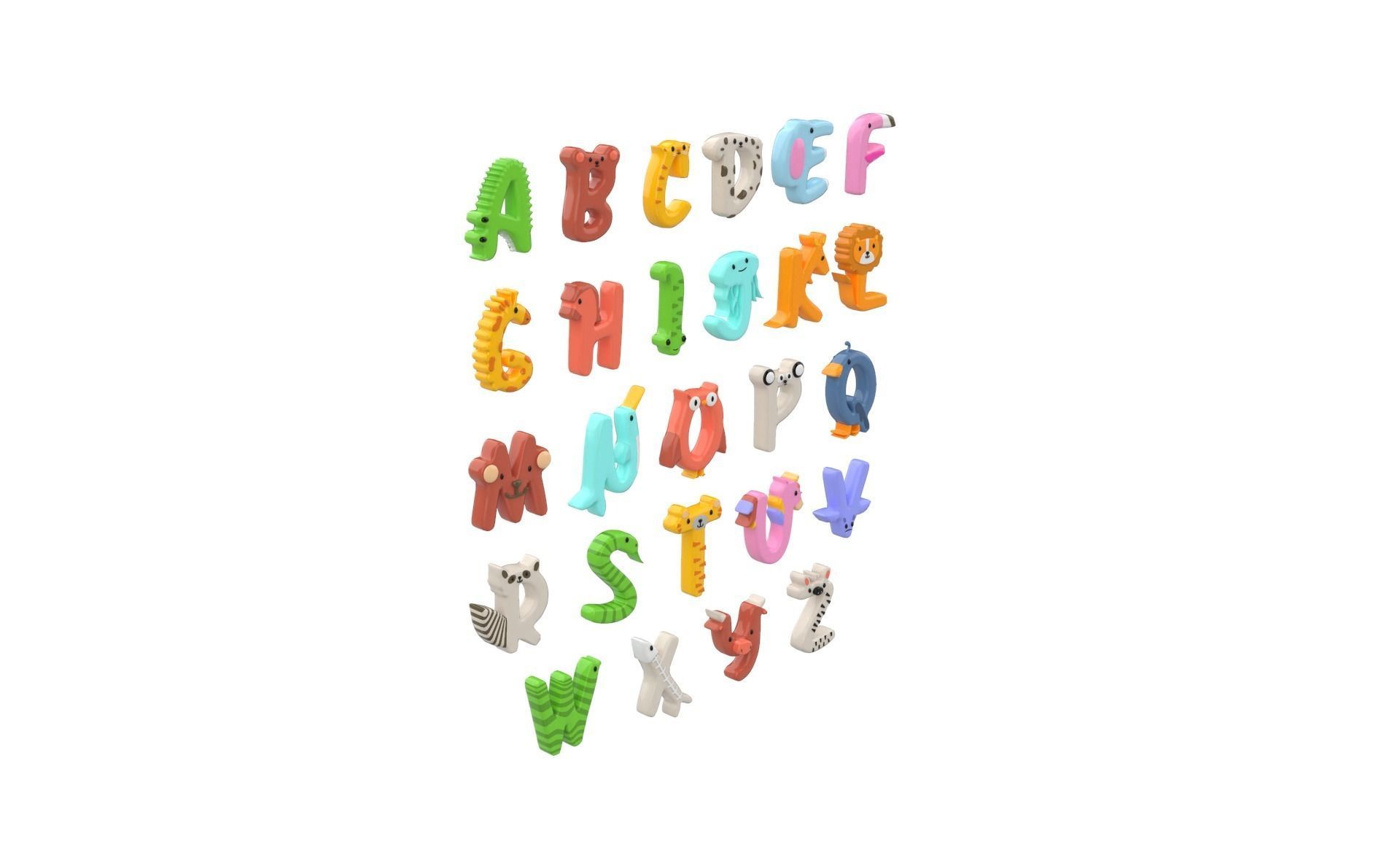 Cartoon Animal Alphabet v014 Low-poly 3D model_16