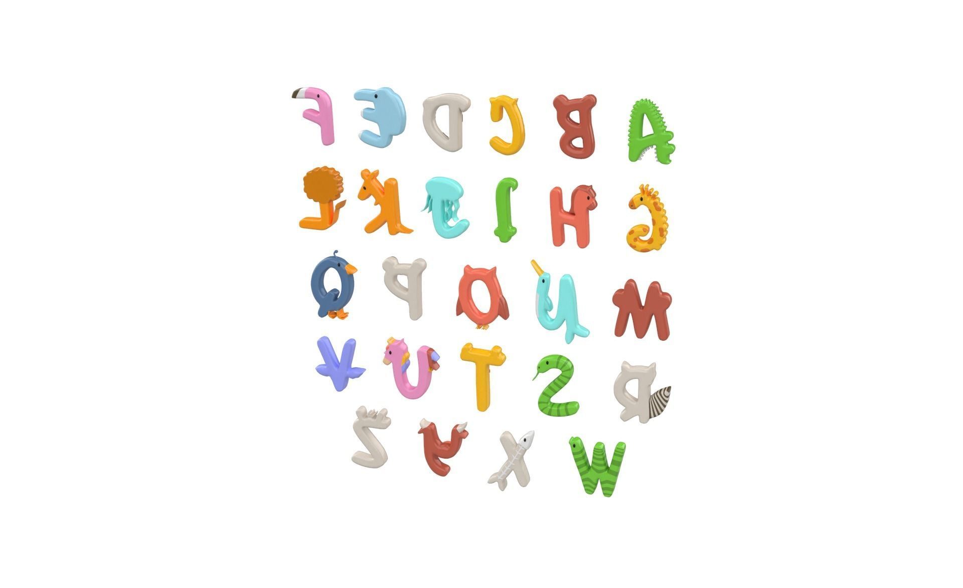 Cartoon Animal Alphabet v014 Low-poly 3D model_11