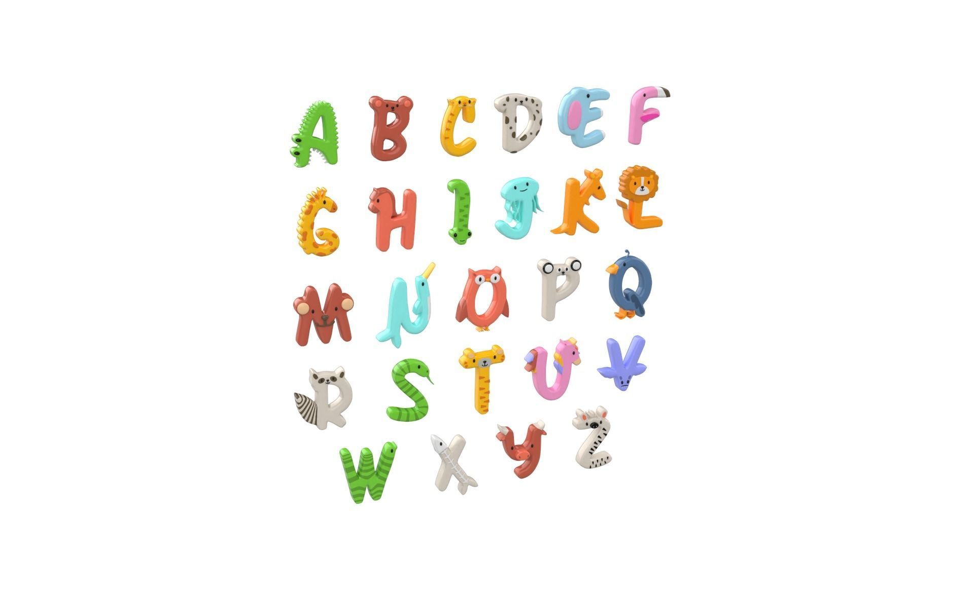 Cartoon Animal Alphabet v014 Low-poly 3D model_17