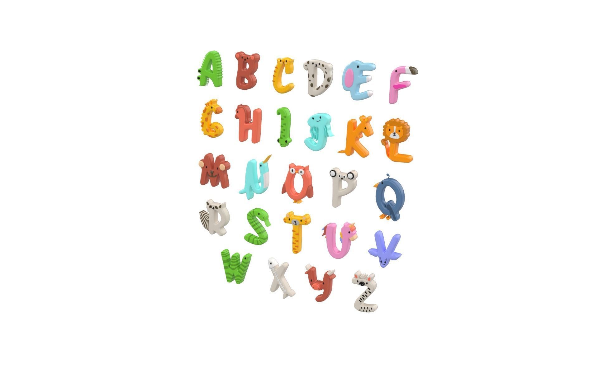 Cartoon Animal Alphabet v014 Low-poly 3D model_2