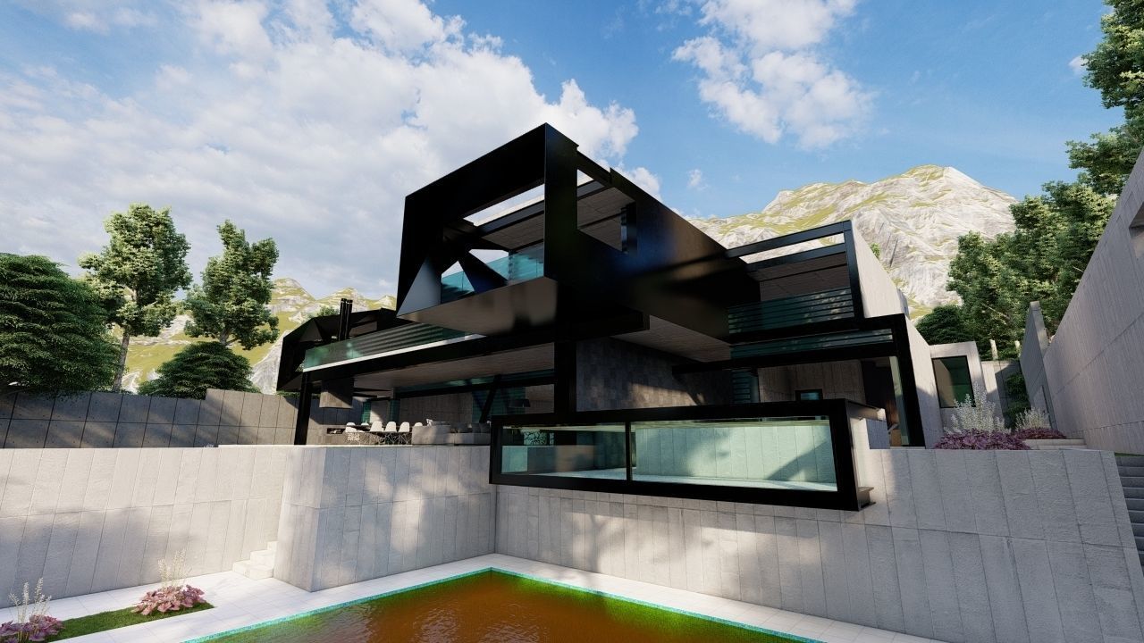 Casa Scene-villa-modern house 3D model_9