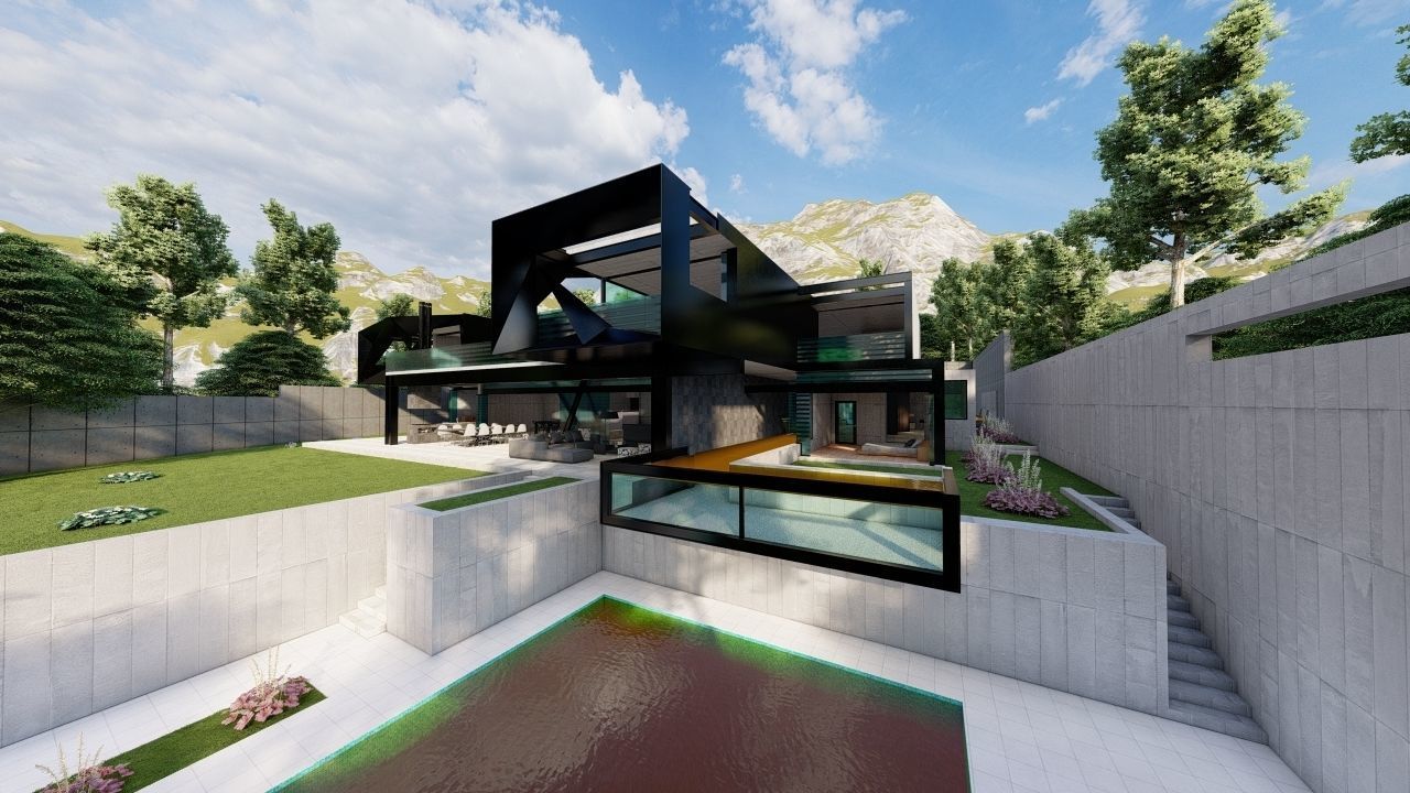 Casa Scene-villa-modern house 3D model_1