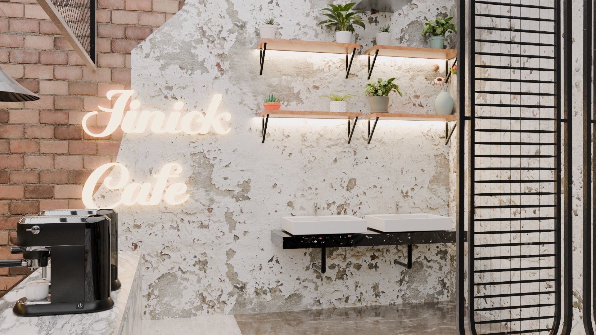 Cafe Exterior And Interior Design 3D model_5