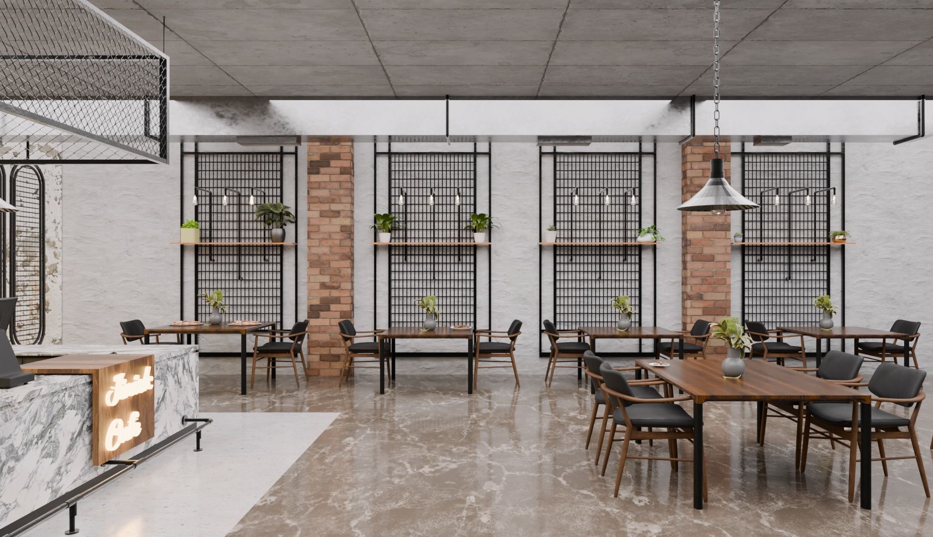 Cafe Exterior And Interior Design 3D model_2