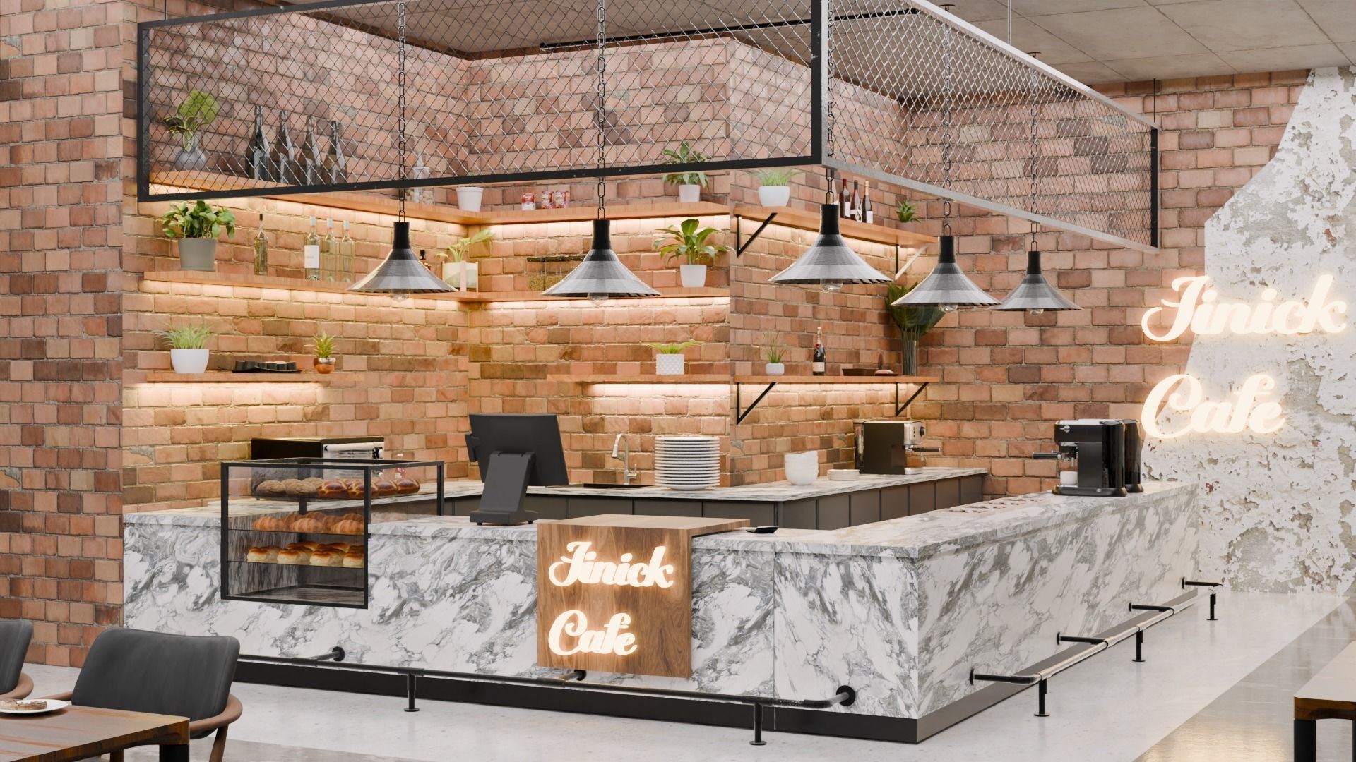 Cafe Exterior And Interior Design 3D model_4