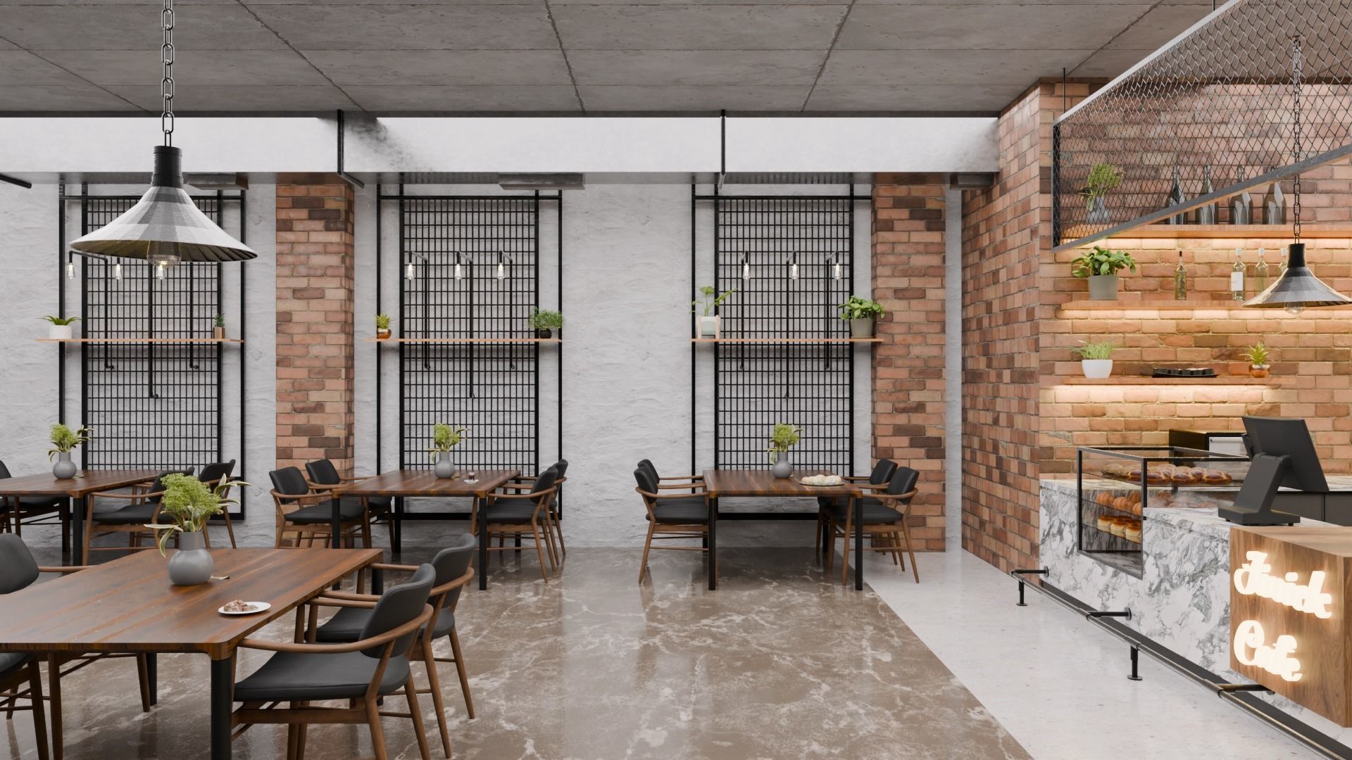 Cafe Exterior And Interior Design 3D model_3