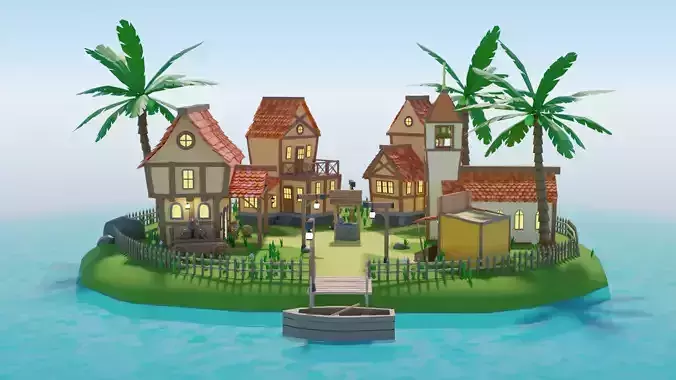 Lowpoly Fantasy Medieval Island 