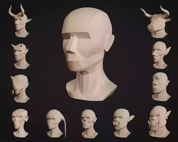 12 Head Base Meshes For Sculpting