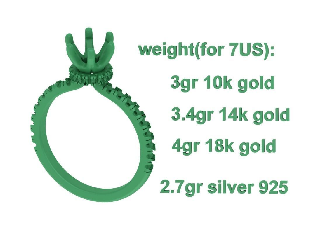 1ct Solitaire Engagement Ring 6claw setting 3Dprint model 3D print model_10