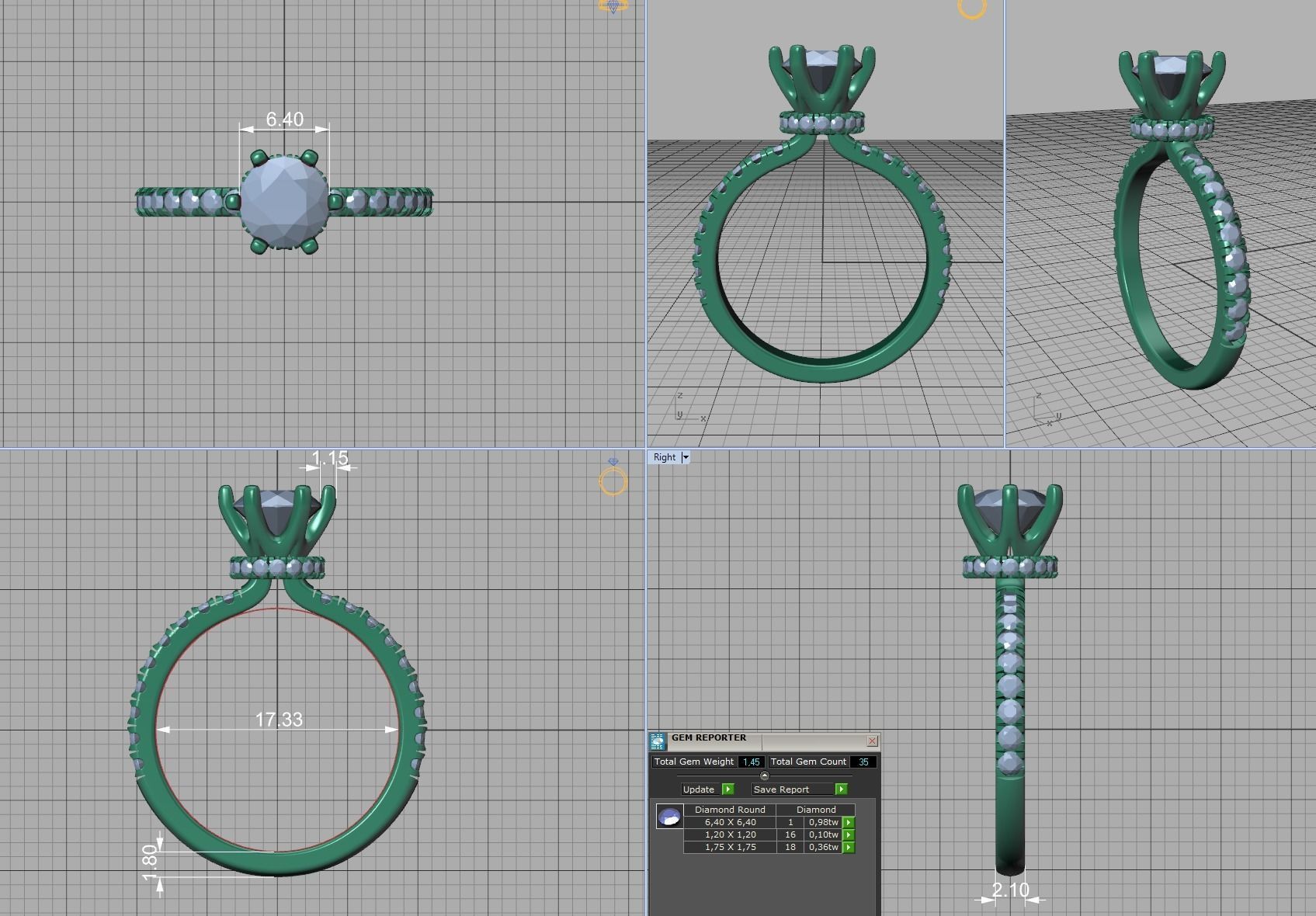 1ct Solitaire Engagement Ring 6claw setting 3Dprint model 3D print model_7