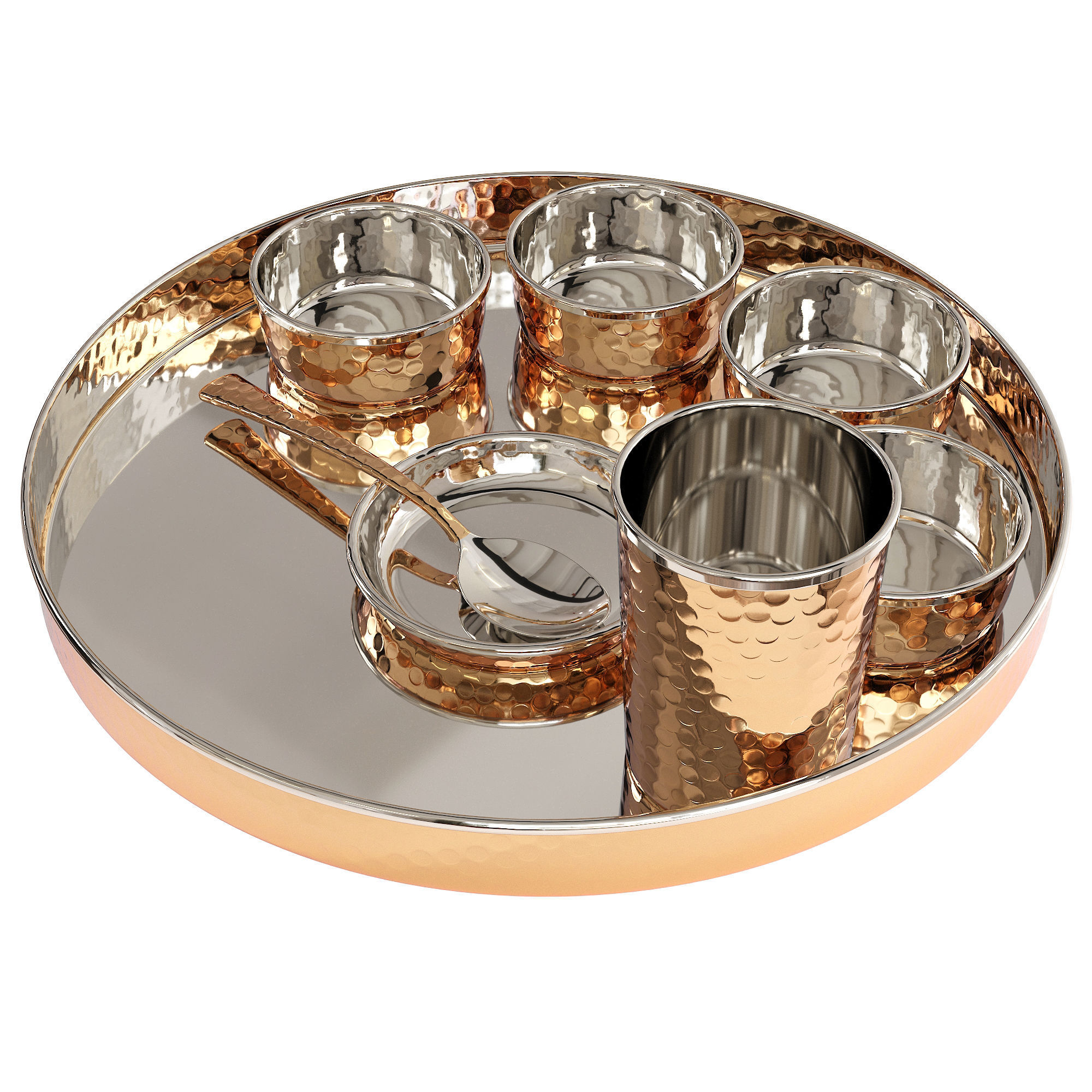 Copper Hammered Traditional Tableware Set 3D model_1