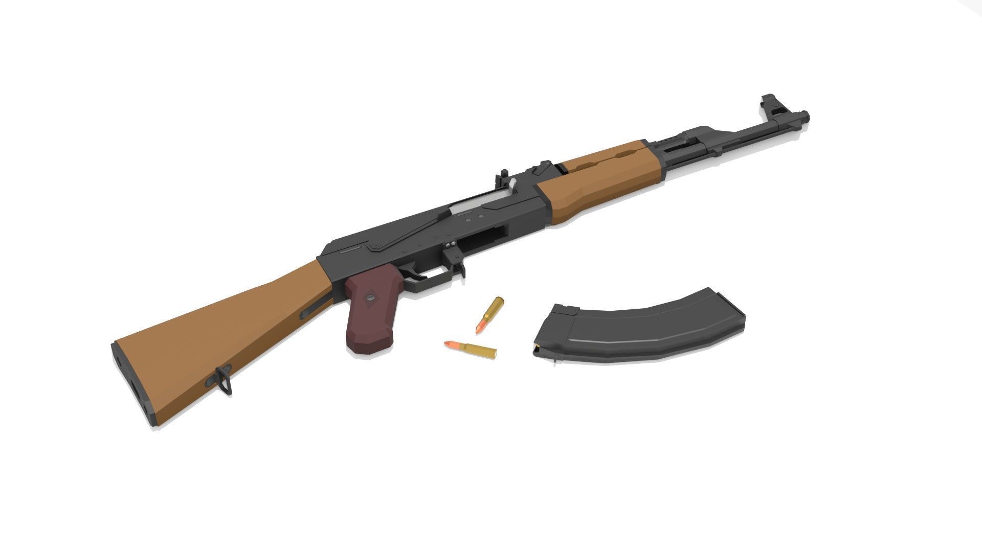 AK-47 type 1 Low-poly Low-poly 3D model_9