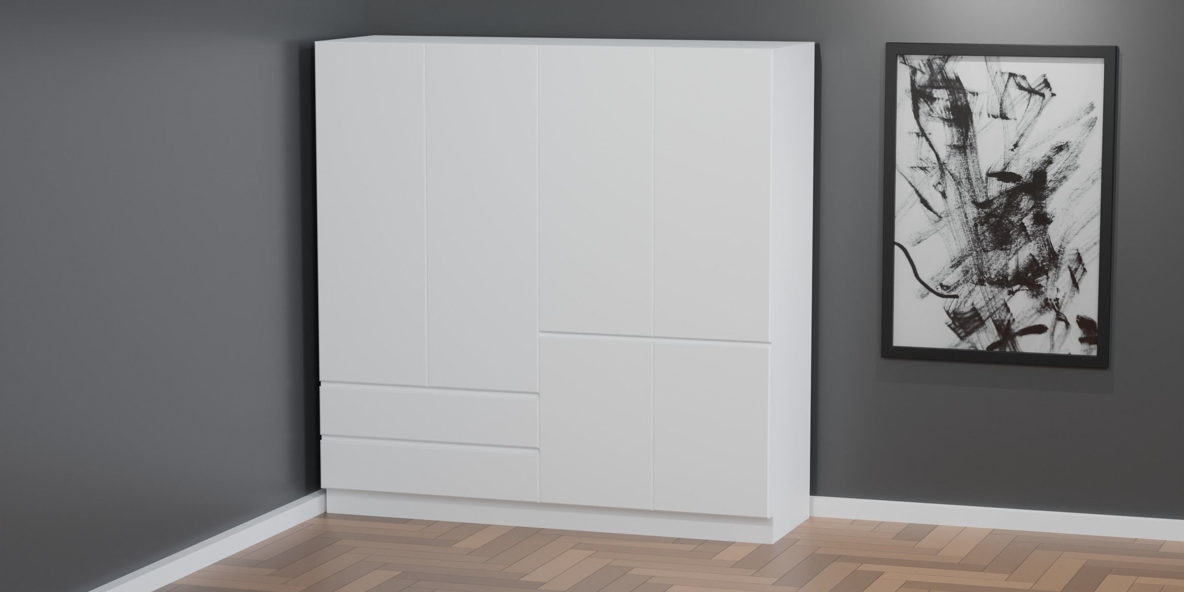 Modern White Wardrobe 3D model_3
