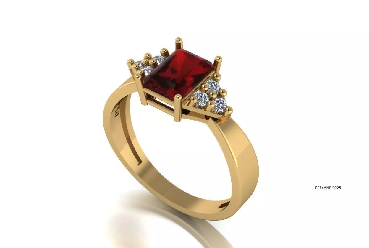 Anel Formatura Pedra Retangular Central mais 6 pedras 3D print model_0