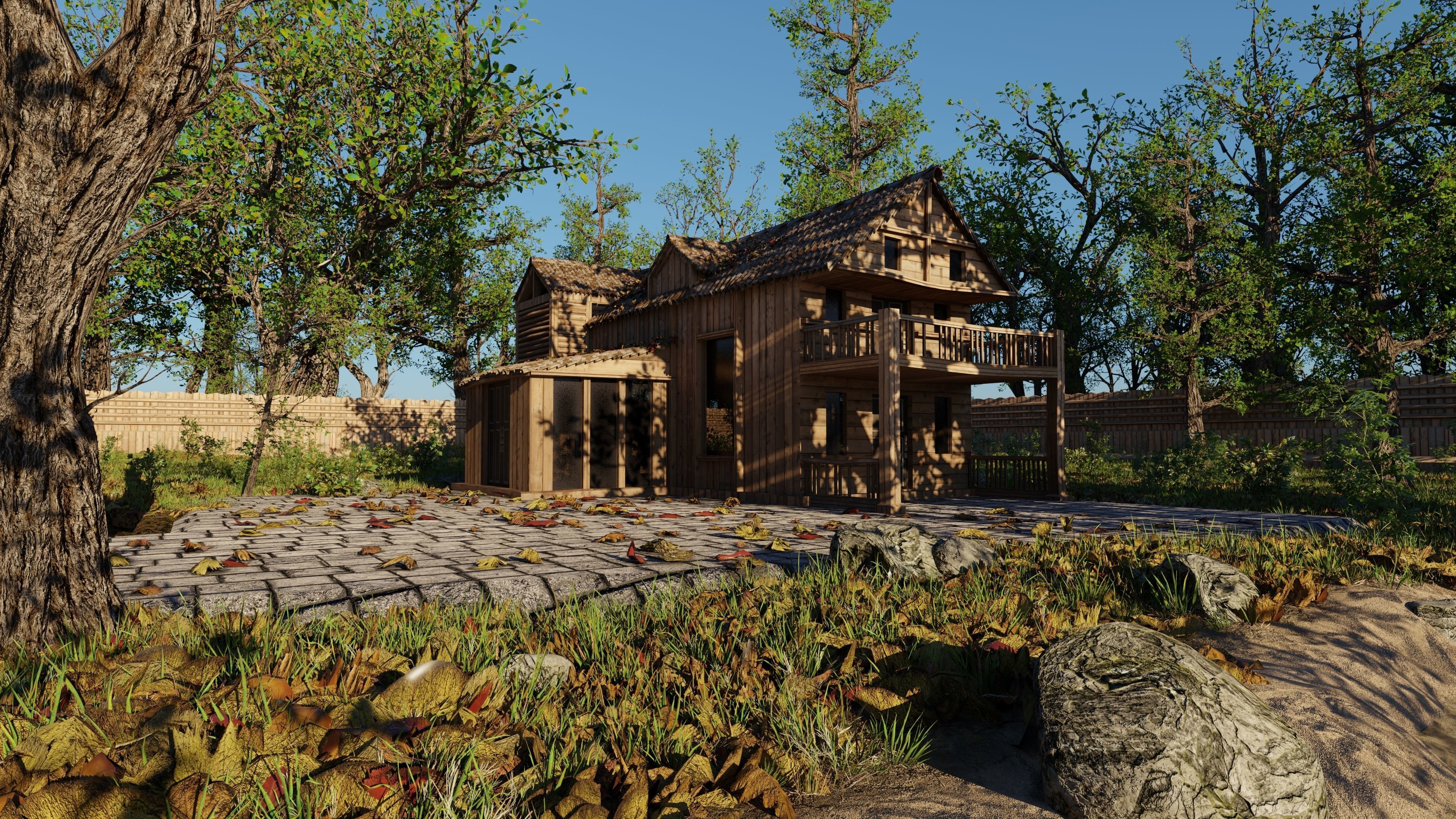 Abandoned Cabin Scene 3D model_1
