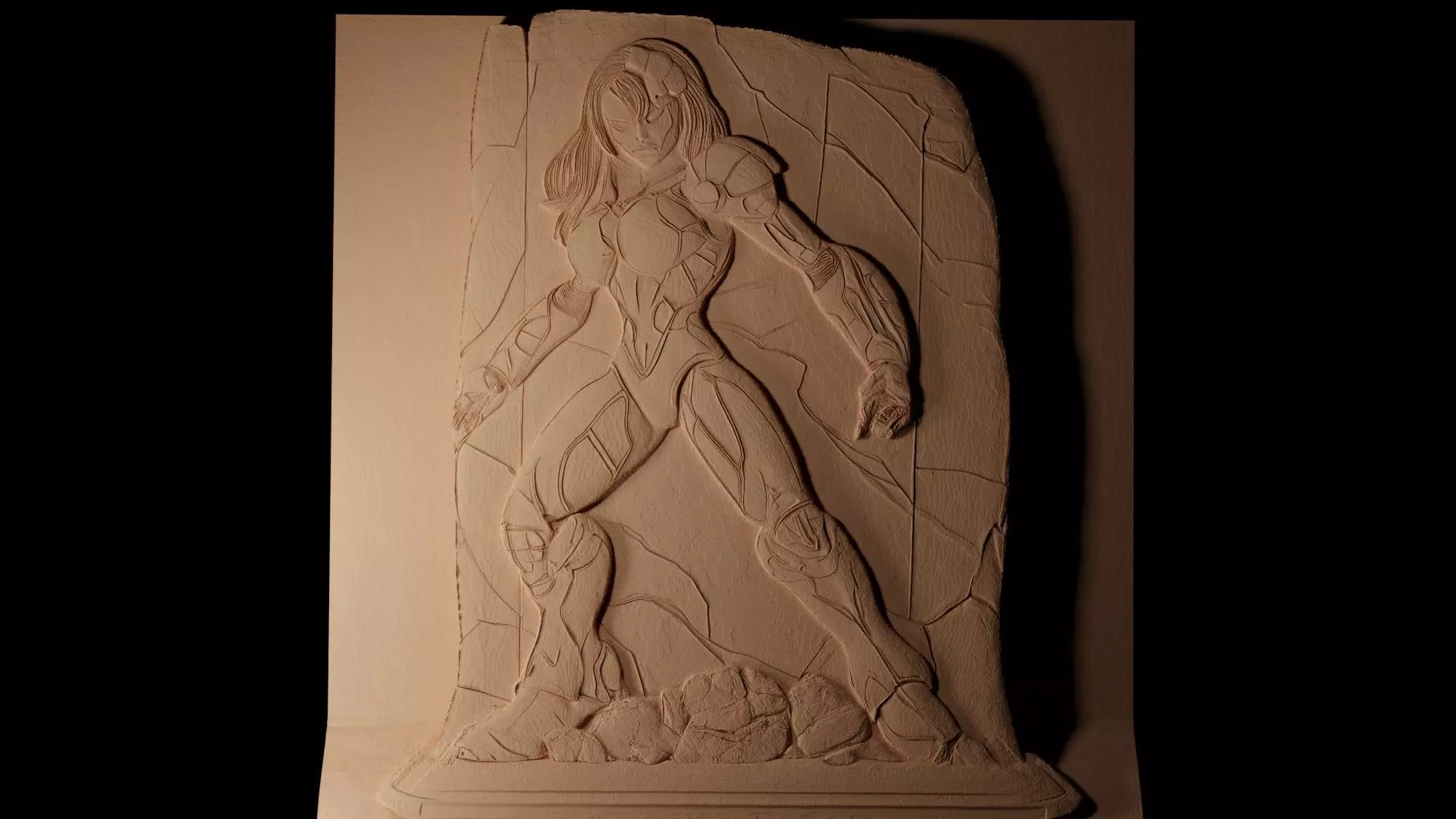 Samus Aran Metroid CNC 3d Print High Relief Sand Casting 3D print model_0
