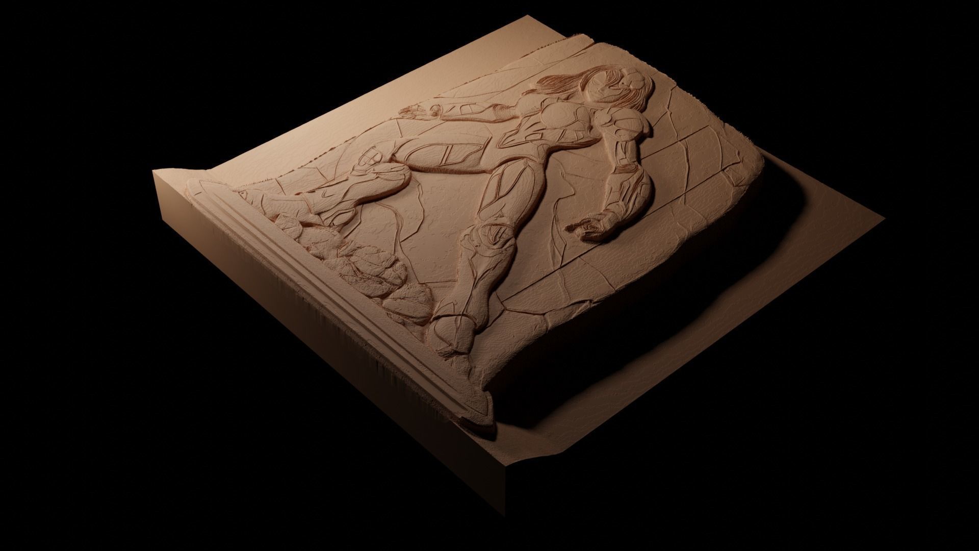 Samus Aran Metroid CNC 3d Print High Relief Sand Casting 3D print model_1