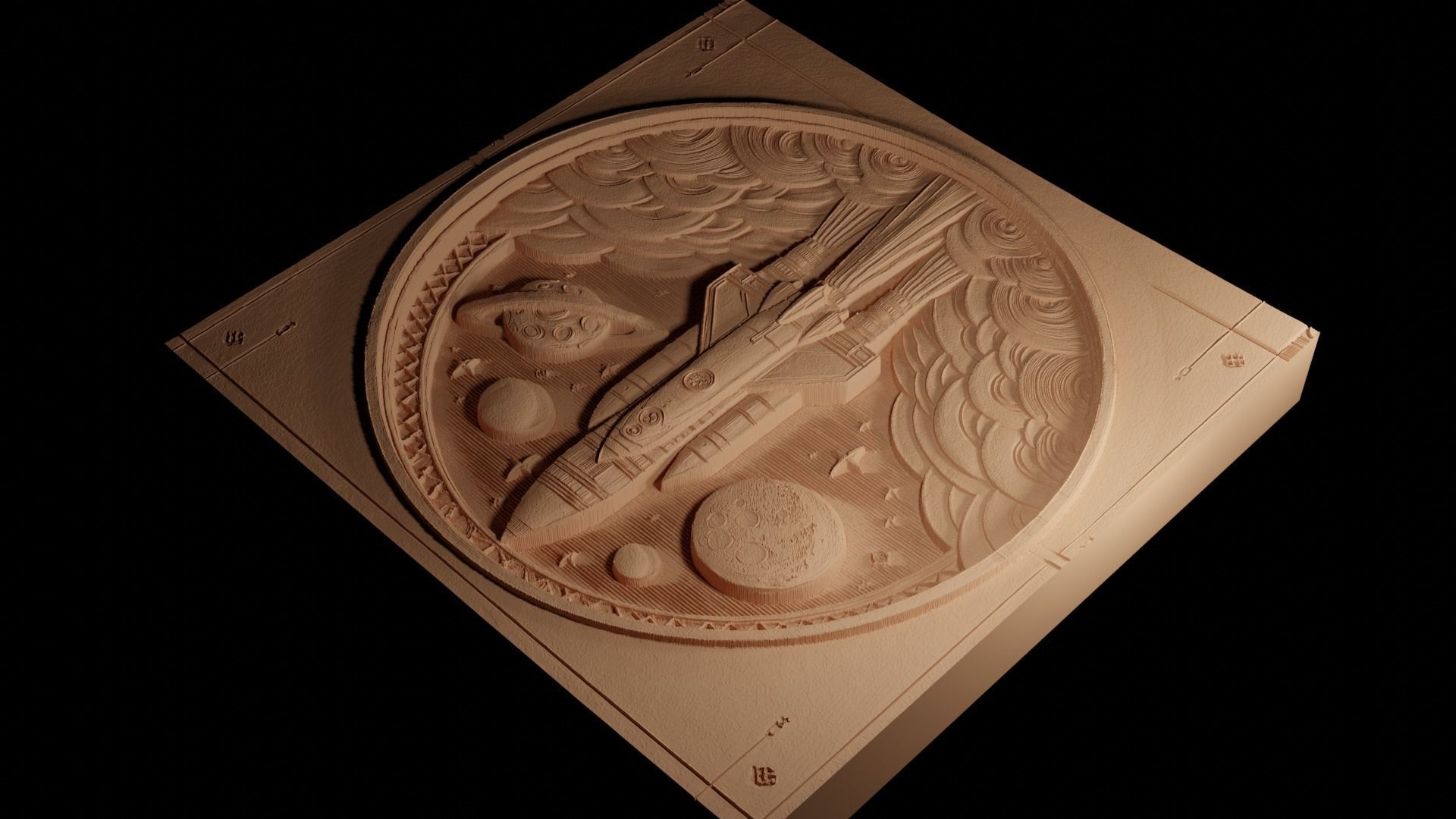 Rocket CNC 3d Print High Relief Sand Casting 3D print model_4