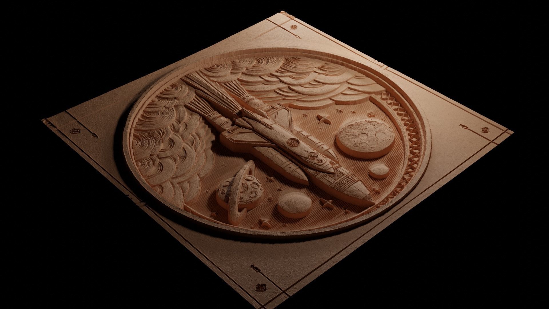 Rocket CNC 3d Print High Relief Sand Casting 3D print model_3