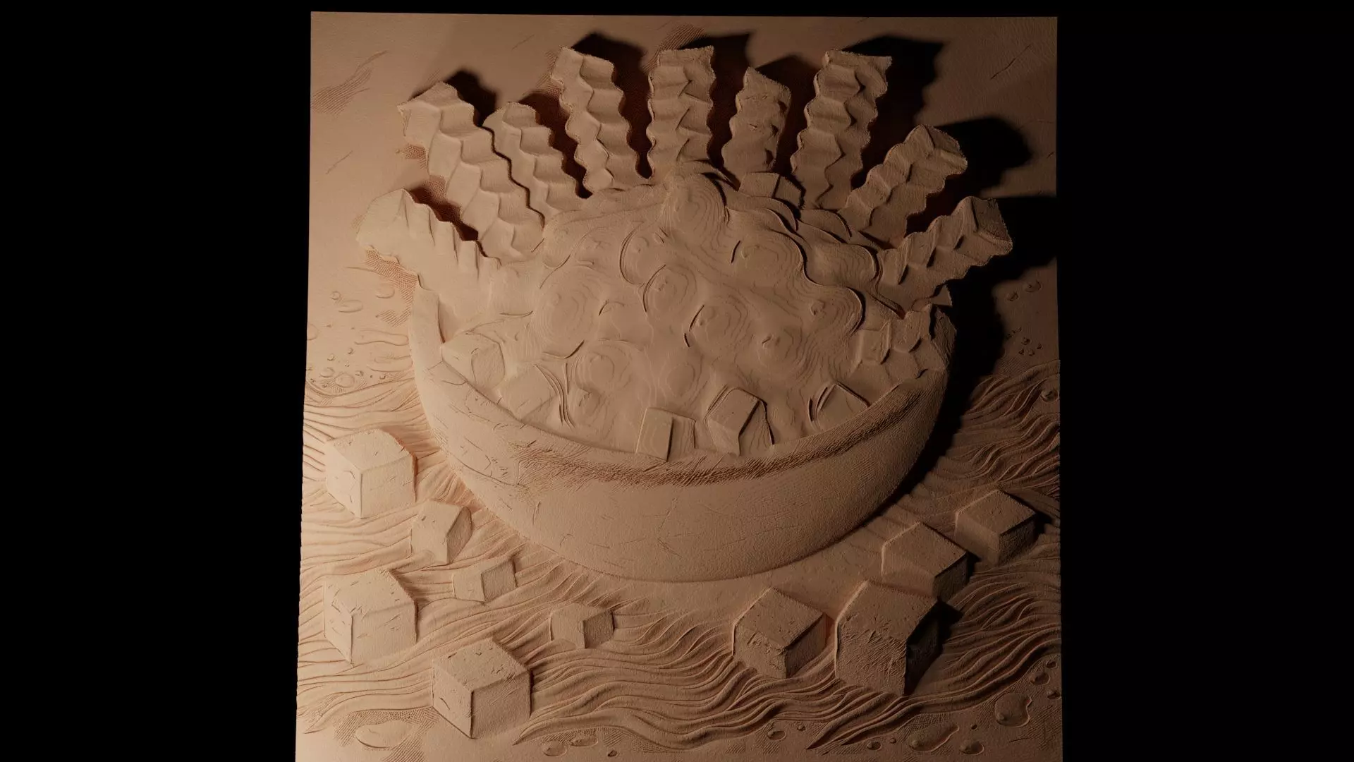 Poutine CNC 3d Print High Relief Sand Casting 3D print model_0