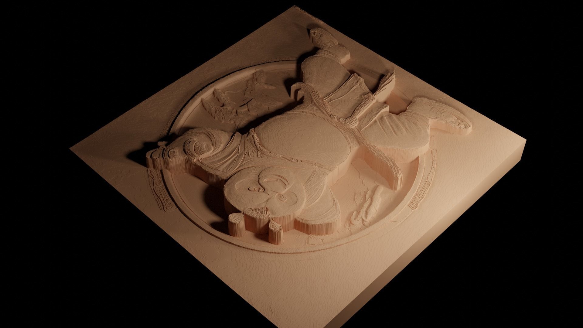 Po Kung Fu Panda CNC 3d Print High Relief Sand Casting 3D print model_4