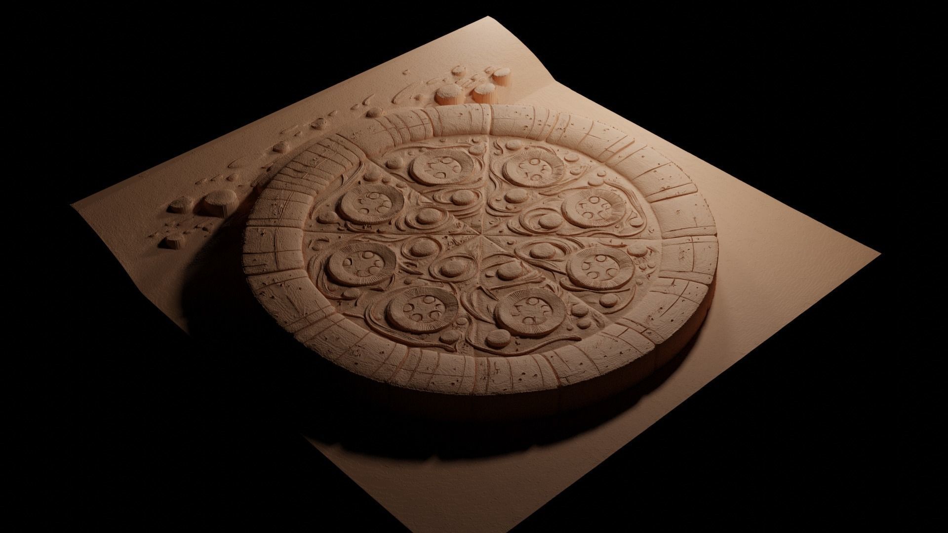 Pizza CNC 3d Print High Relief Sand Casting 3D print model_3