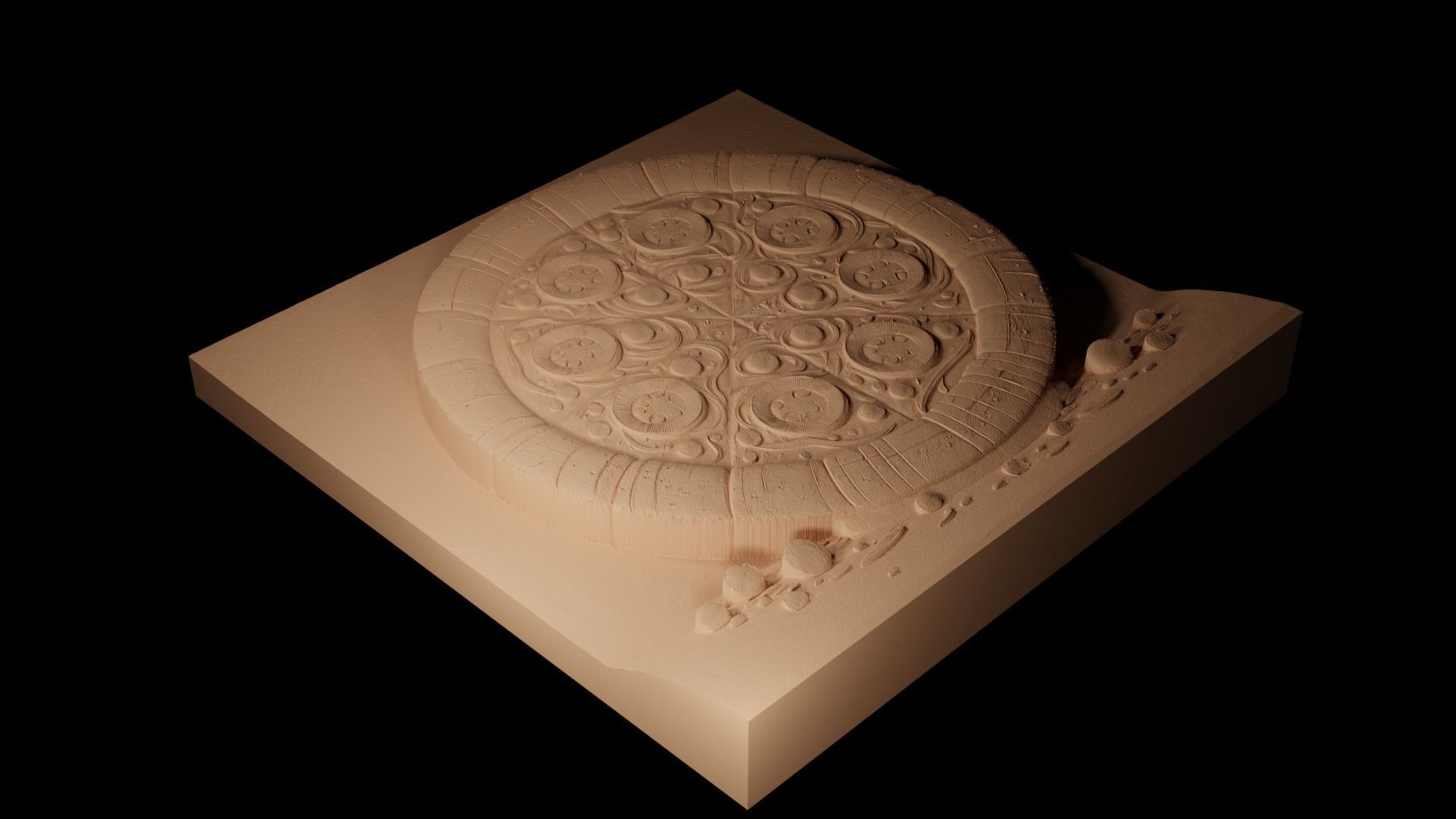 Pizza CNC 3d Print High Relief Sand Casting 3D print model_2