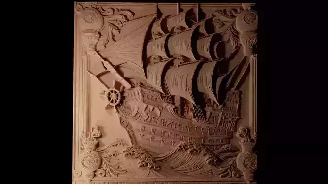 Pirate Ship CNC 3d Print High Relief Sand Casting