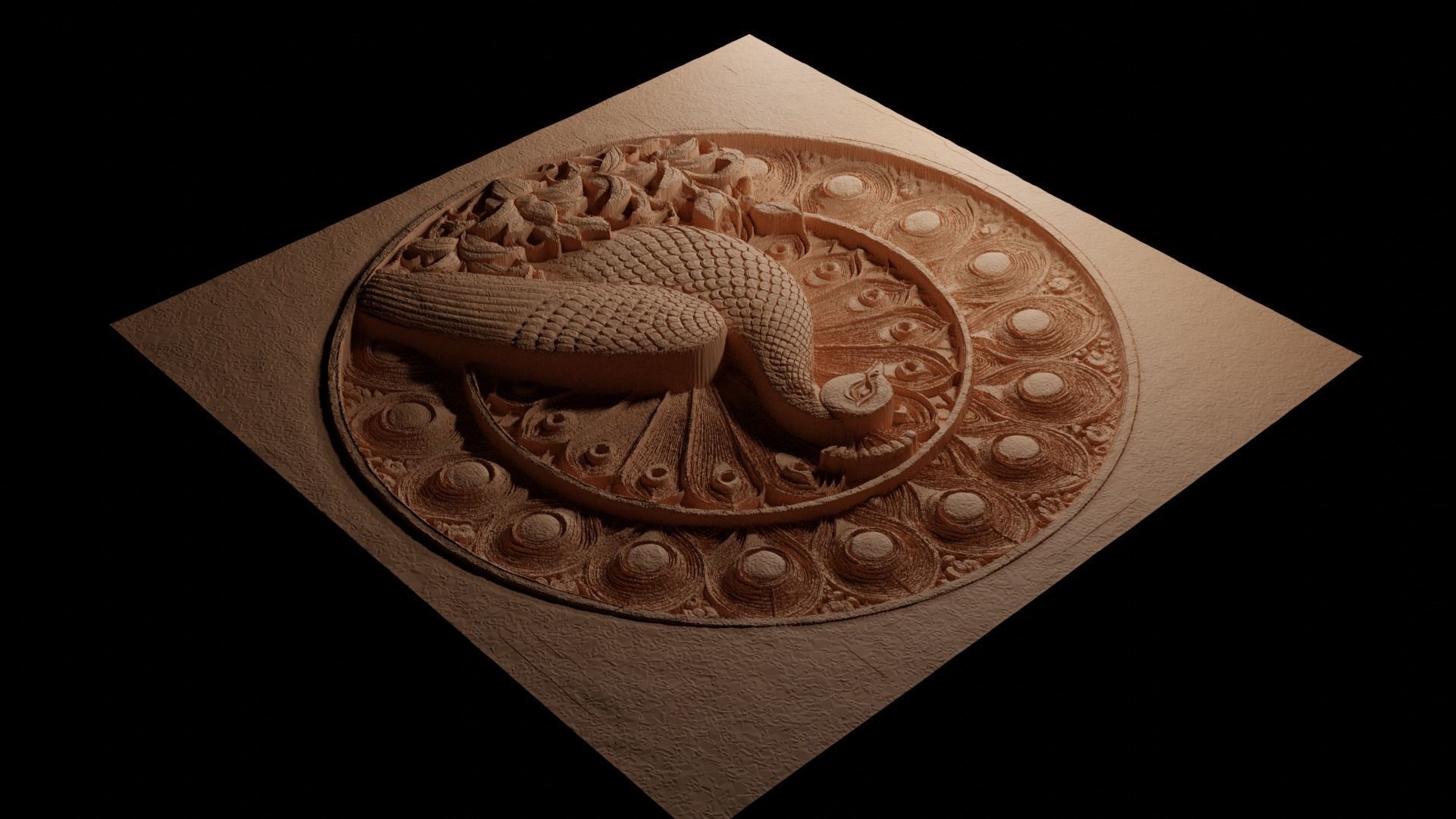 Peacock CNC 3d Print High Relief Sand Casting 3D print model_3