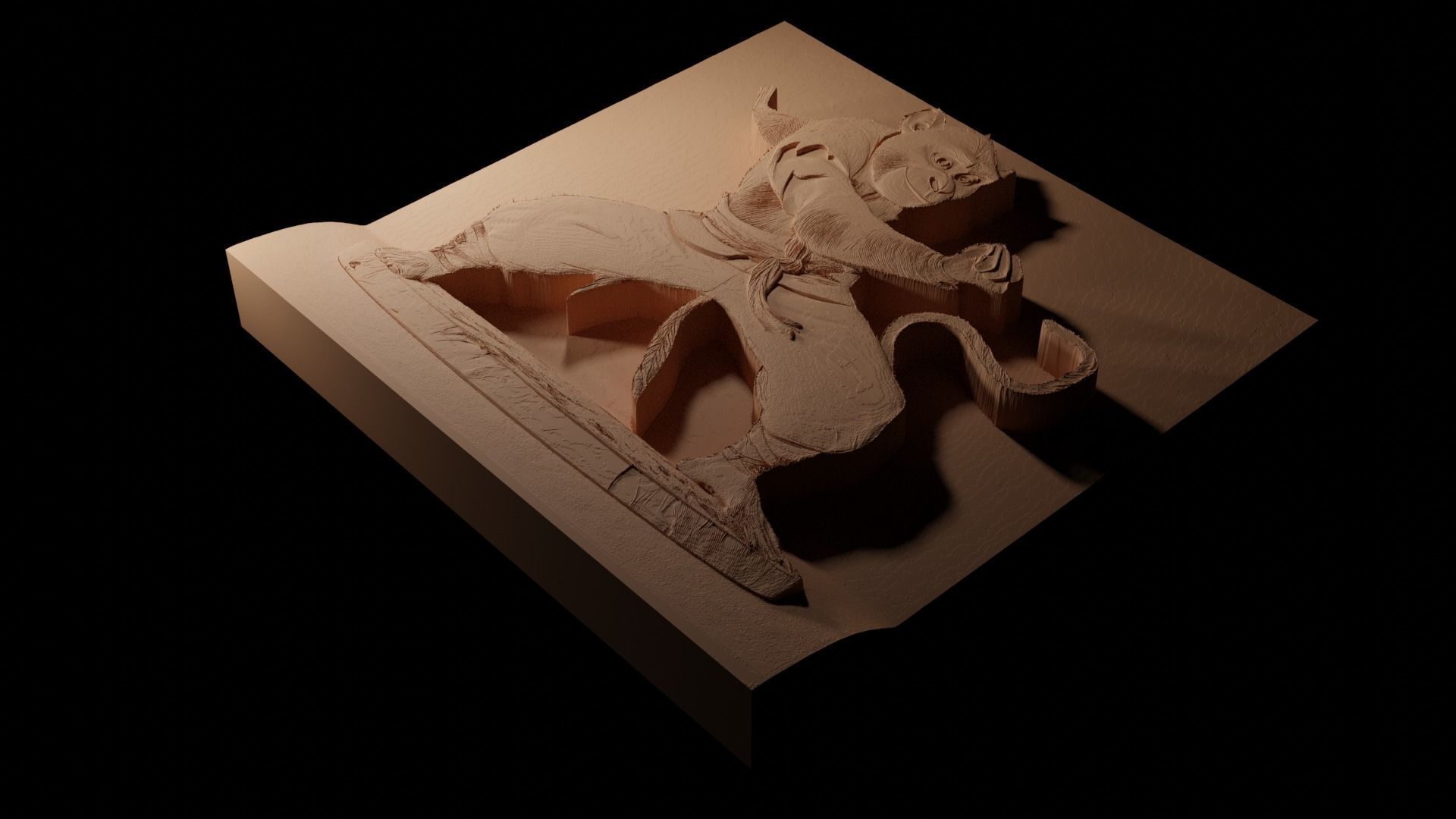 Monkey Kung Fu Panda CNC 3d Print High Relief Sand Casting 3D print model_1
