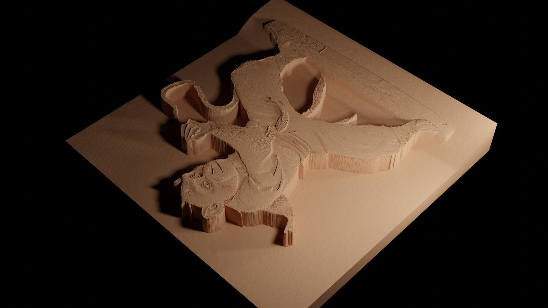 Monkey Kung Fu Panda CNC 3d Print High Relief Sand Casting 3D print model_4