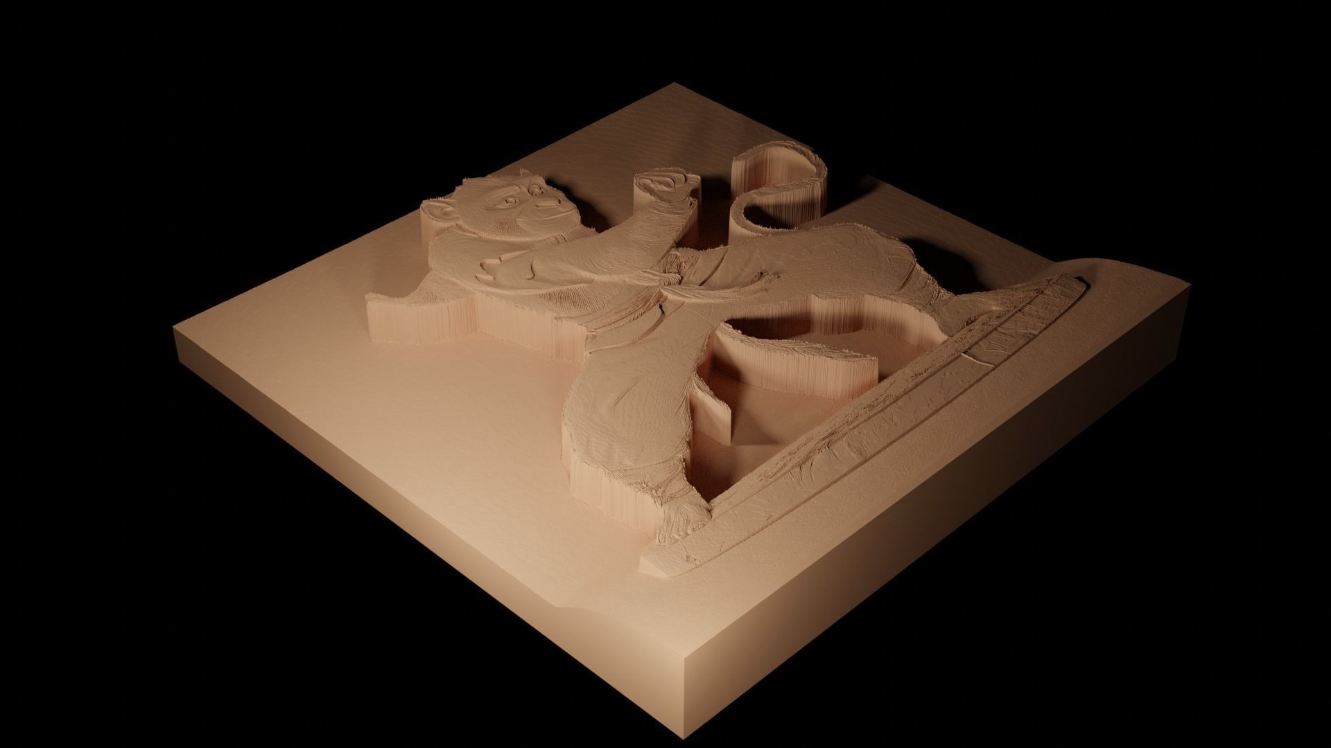 Monkey Kung Fu Panda CNC 3d Print High Relief Sand Casting 3D print model_2