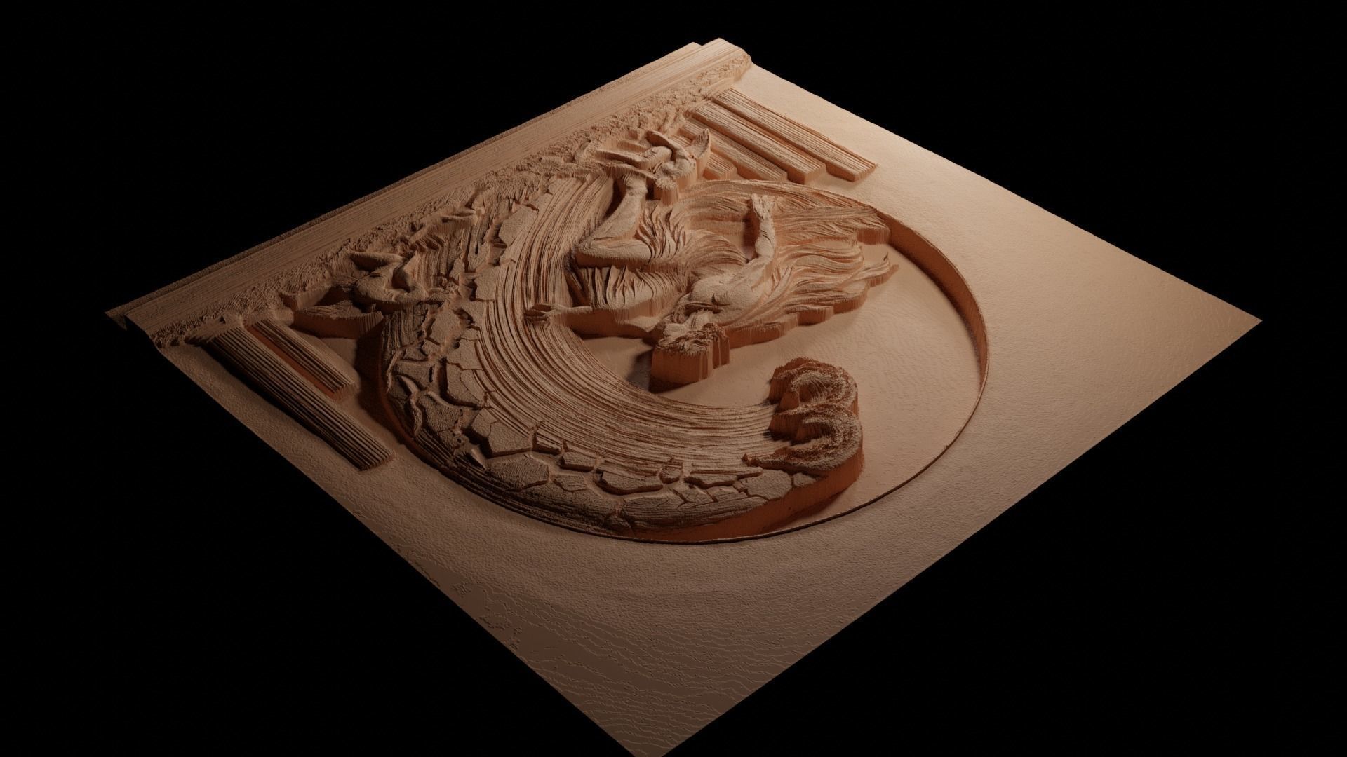 Earthquake CNC 3d Print High Relief Sand Casting 3D print model_3