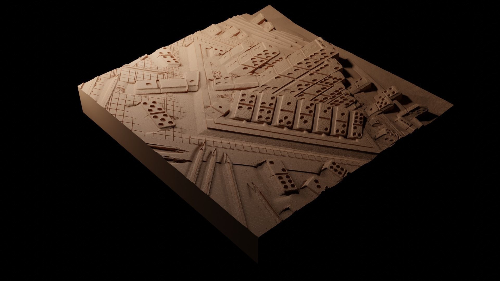 Dominoes CNC 3d Print High Relief Sand Casting 3D print model_1