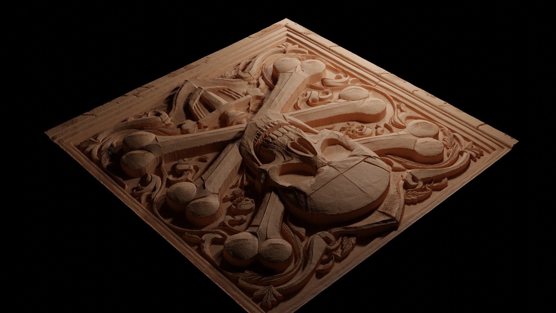 Crossbones CNC 3d Print High Relief Sand Casting 3D print model_3