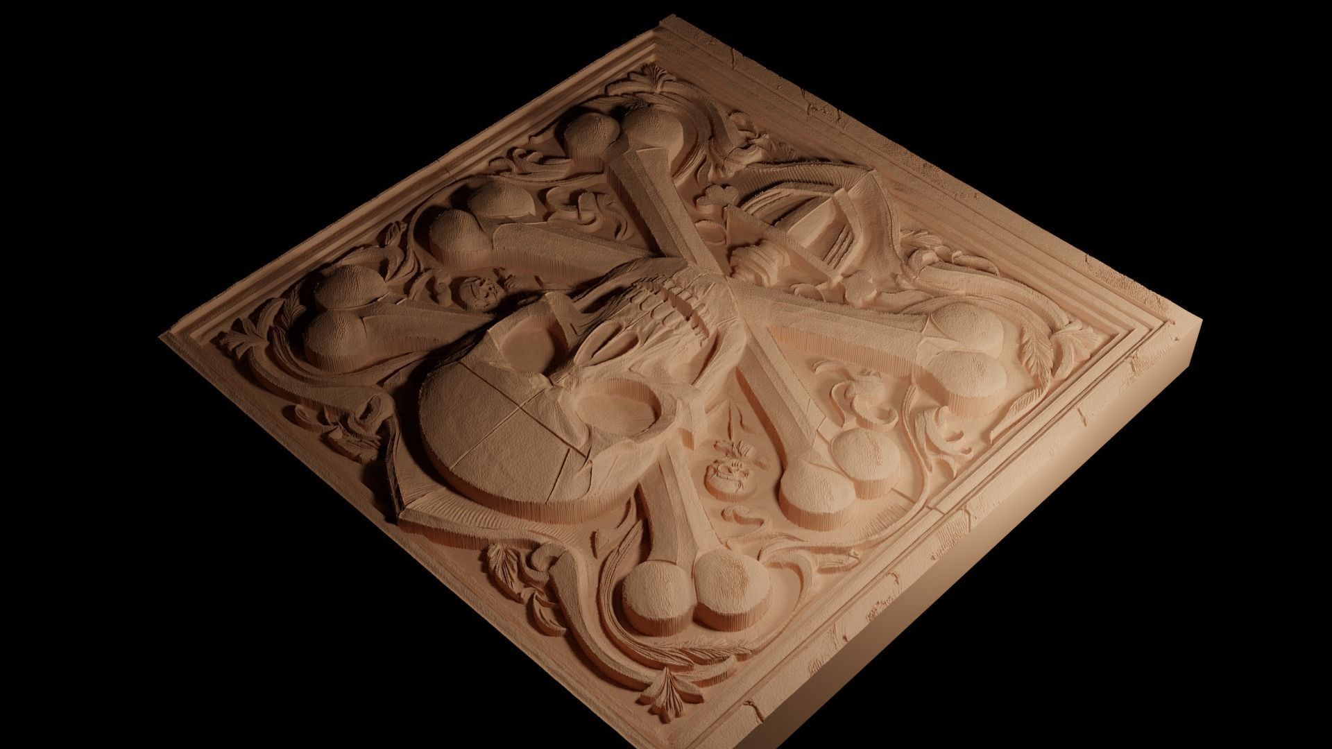 Crossbones CNC 3d Print High Relief Sand Casting 3D print model_4