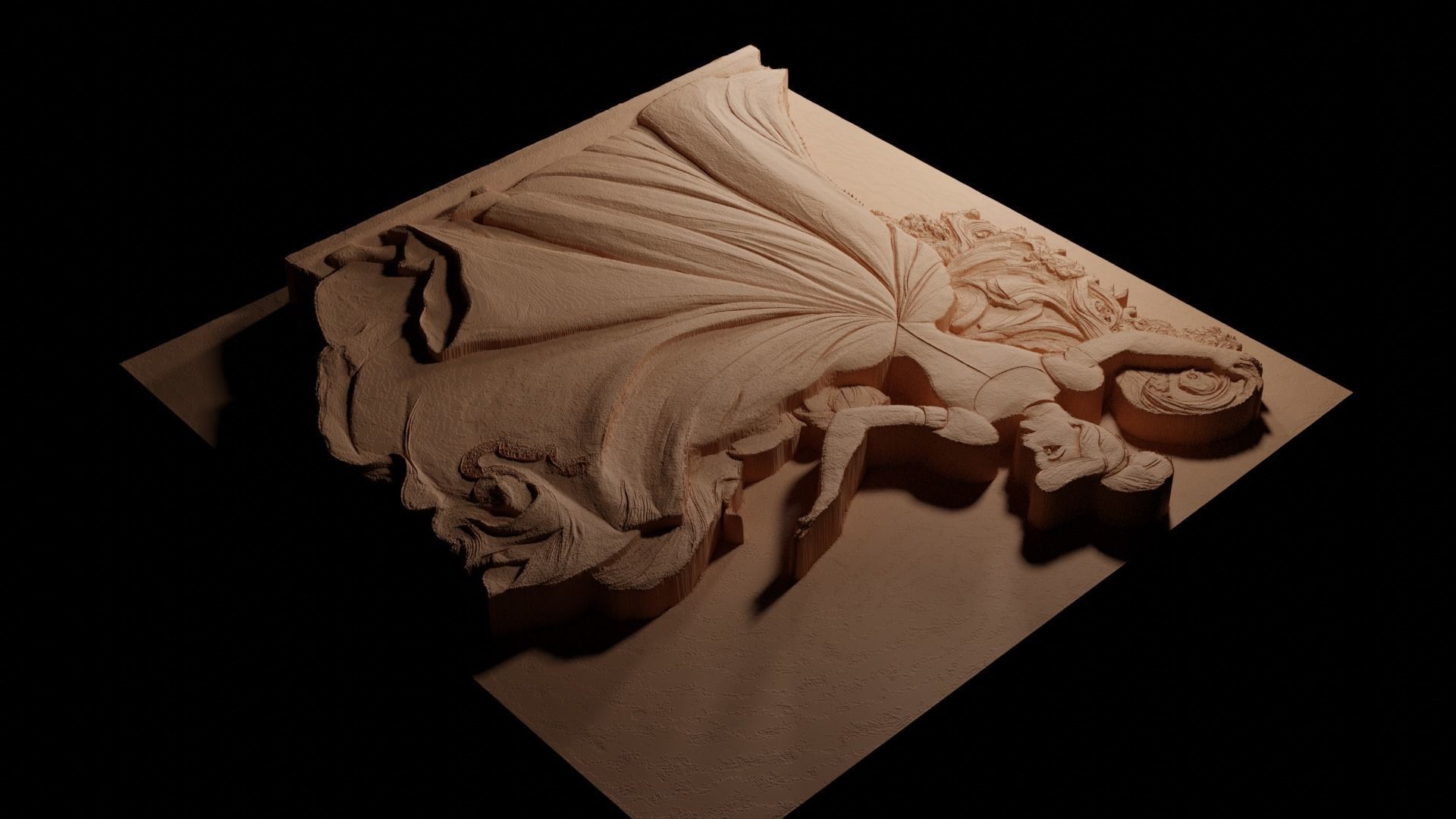 Cinderella CNC 3d Print High Relief Sand Casting 3D print model_3