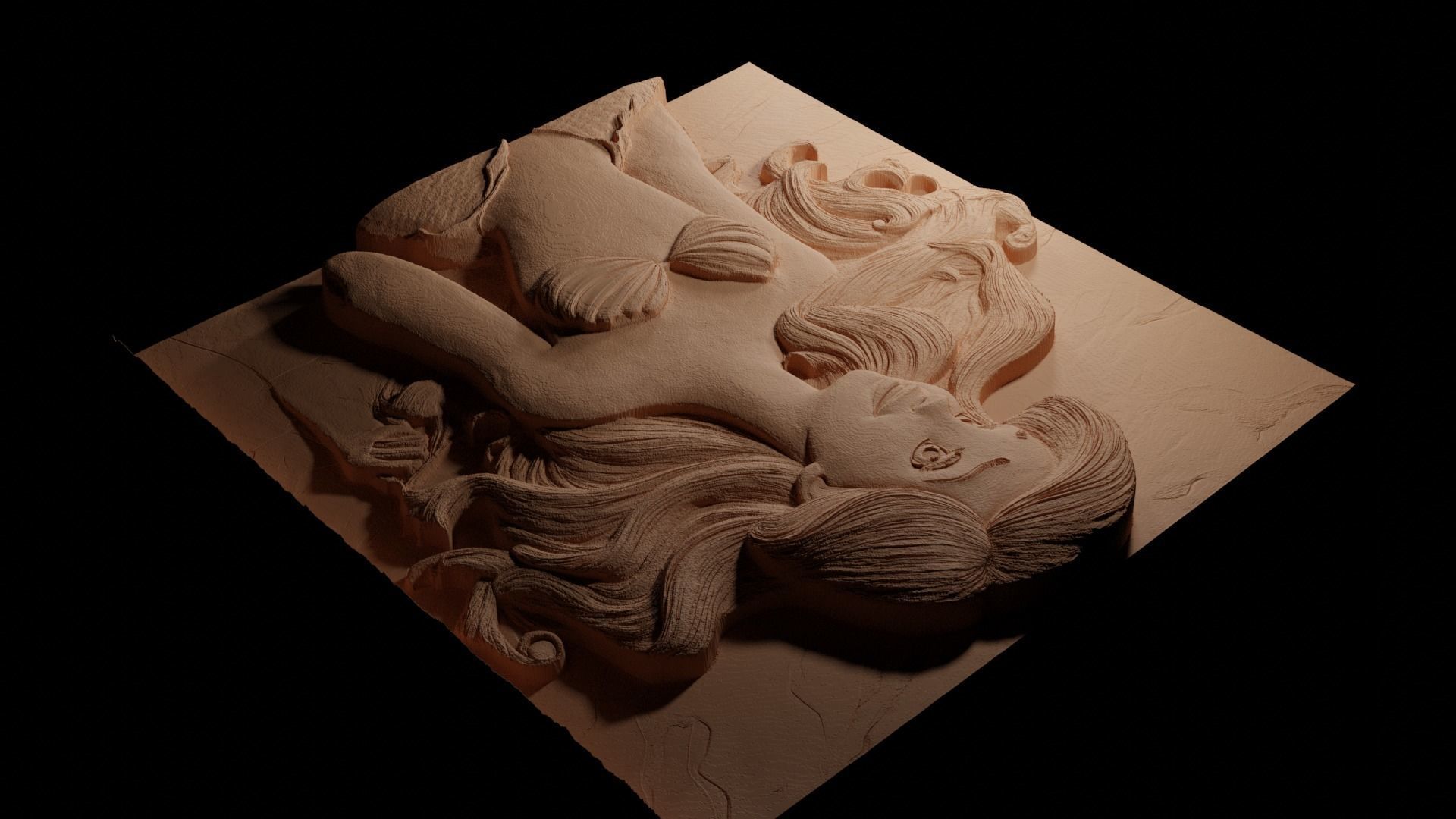 Ariel The Little Mermaid CNC 3d Print High Relief Sand Casting 3D print model_3