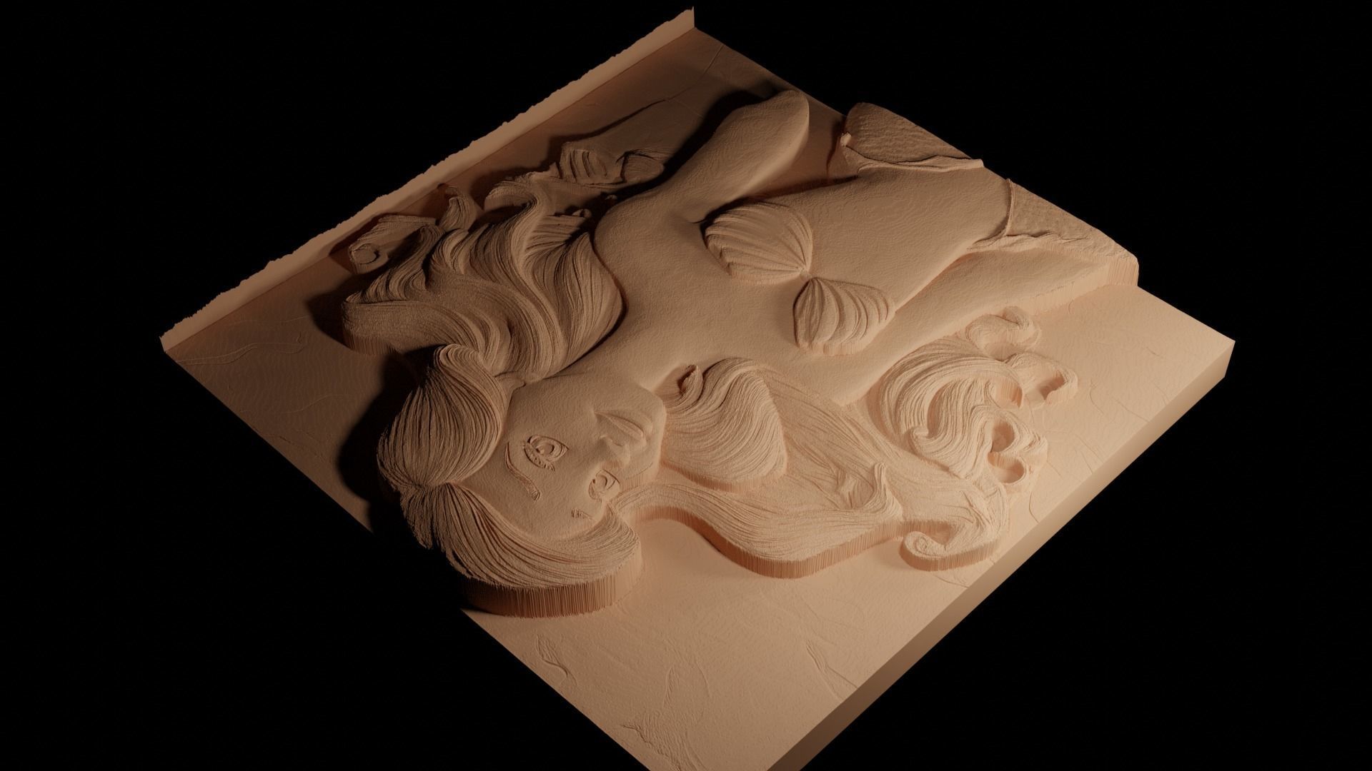 Ariel The Little Mermaid CNC 3d Print High Relief Sand Casting 3D print model_4