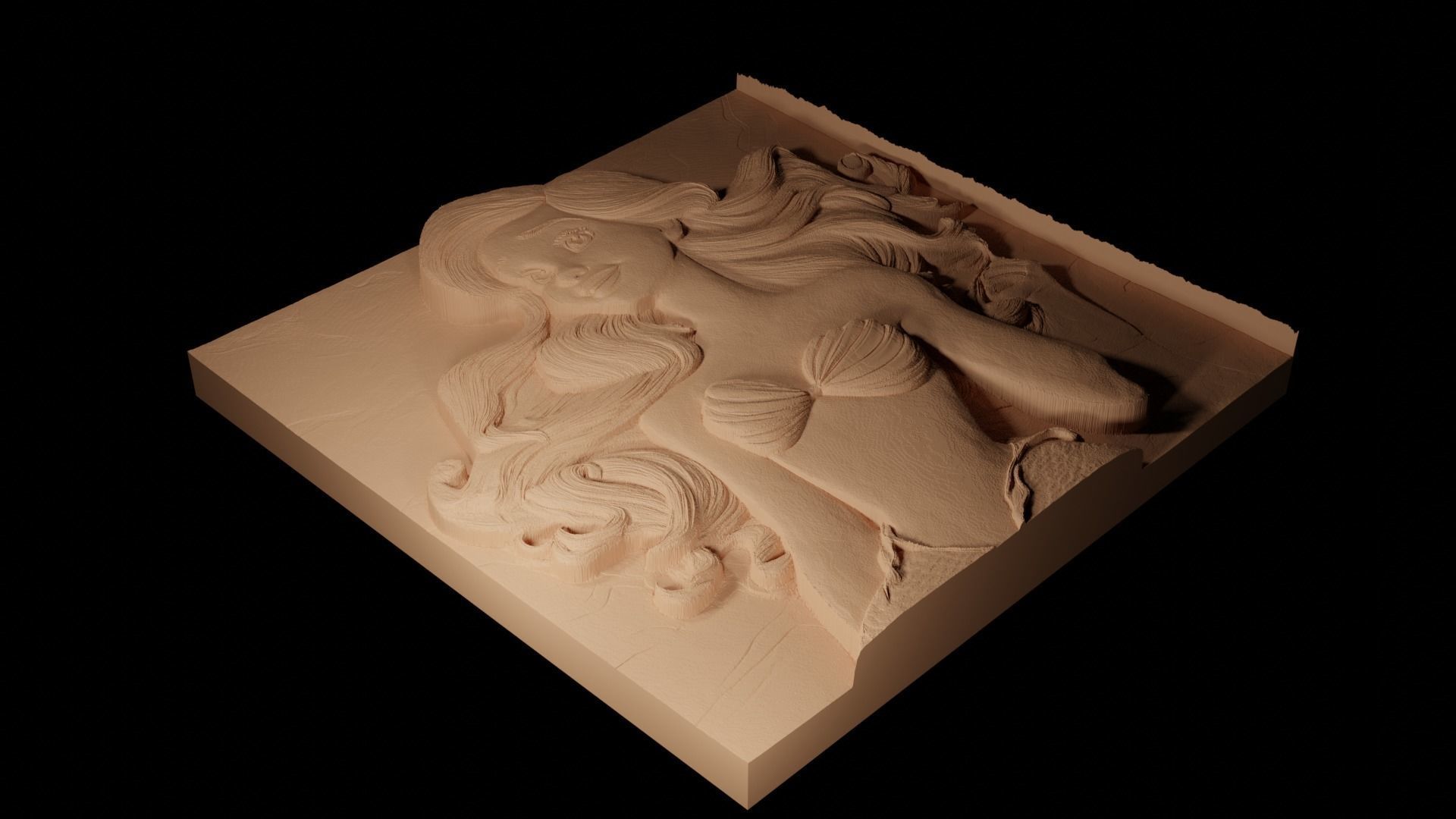 Ariel The Little Mermaid CNC 3d Print High Relief Sand Casting 3D print model_2