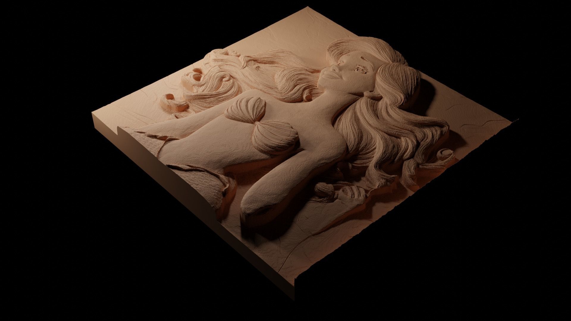 Ariel The Little Mermaid CNC 3d Print High Relief Sand Casting 3D print model_1